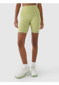 4f - 4F Legginsy kolarki treningowe damskie - zielone XS. Stan: podwyższony. Kolor: zielony. Materiał: dzianina, włókno, syntetyk, materiał, elastan. Długość: krótkie. Wzór: gładki, ze splotem, jednolity. Sport: fitness