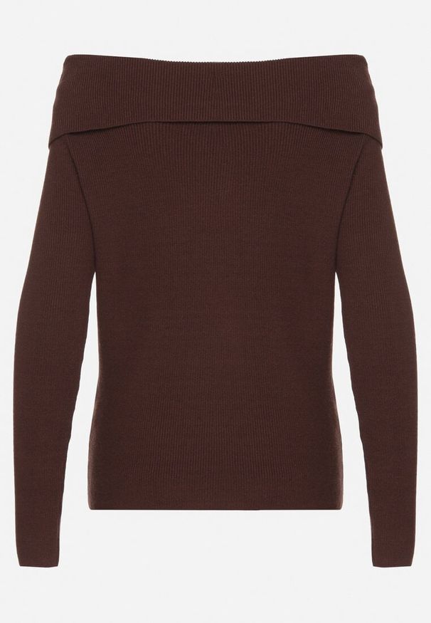 Born2be - Brązowy Sweter z Wiskozą Ozdobiony Cyrkoniową Aplikacją Marrise. Okazja: na co dzień. Kolor: brązowy. Materiał: wiskoza. Wzór: aplikacja. Styl: glamour, casual, elegancki