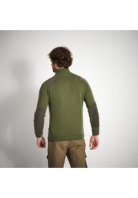 Sweter outdoor SOLOGNAC 900 wełna. Typ kołnierza: kołnierzyk stójkowy. Kolor: zielony. Materiał: materiał, poliester, wełna. Długość: długie. Sport: outdoor