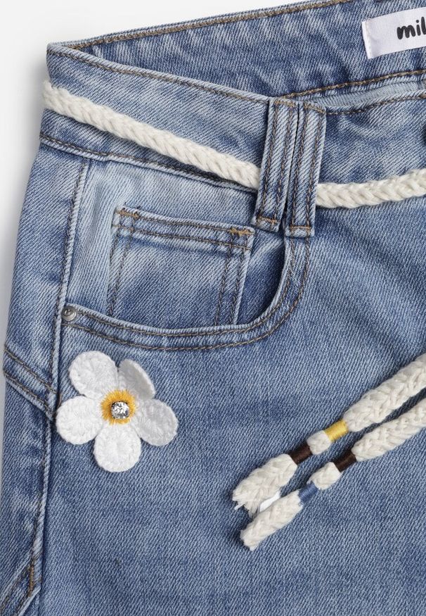 Renee - Niebieskie Szerokie Jeansy z Bawełną High Waist z Paskiem Typu Sznurek Caninna. Stan: podwyższony. Kolor: niebieski. Sezon: wiosna