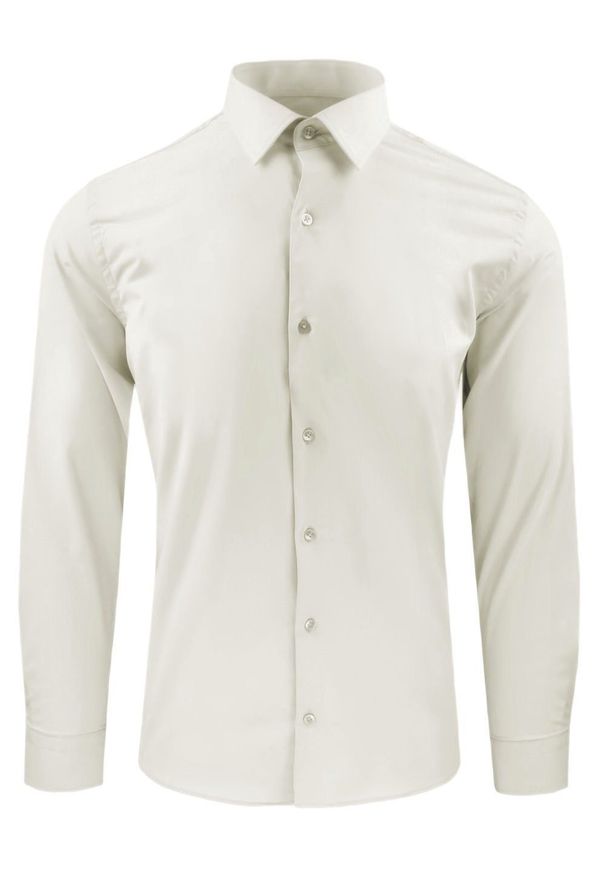 Wyszczuplona, Elegancka Koszula Męska - Victorio - Kość Słoniowa. Kolor: beżowy, wielokolorowy, brązowy. Materiał: poliester, bawełna, elastan. Styl: elegancki