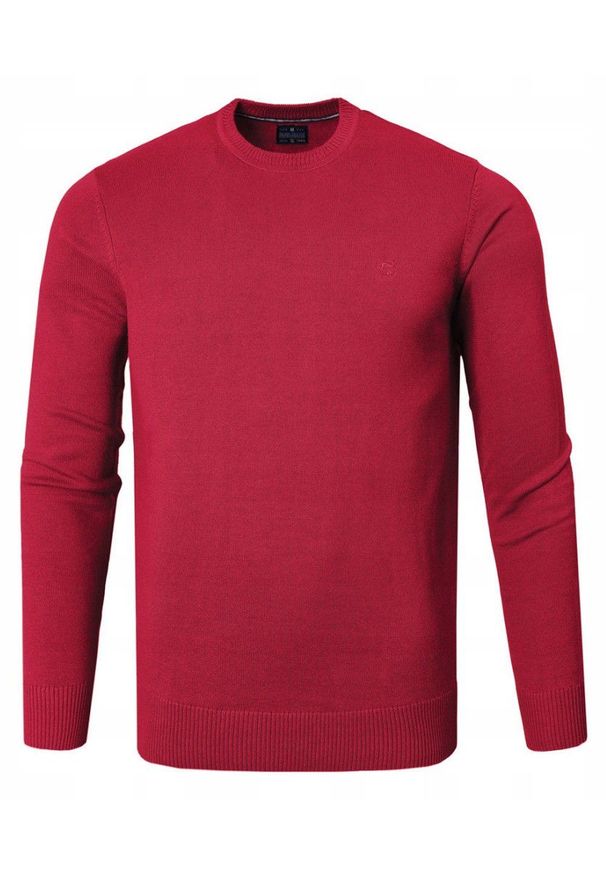Bawełniany Sweter Męski, Okrągły Dekolt - Pako Jeans - Czerwony. Kolor: czerwony. Materiał: bawełna. Styl: klasyczny, elegancki
