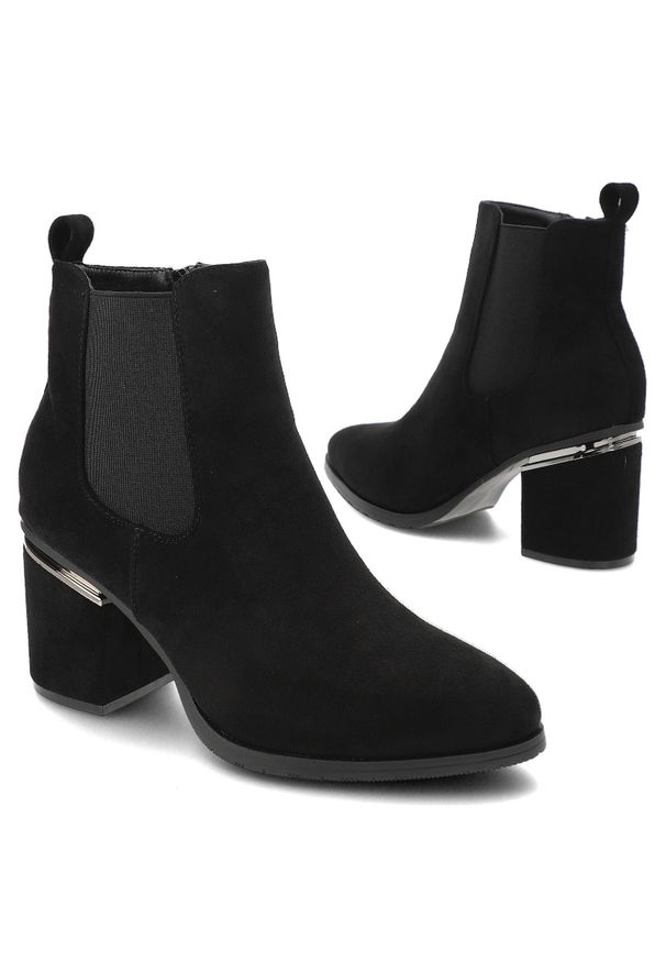 Czarne Botki Vinceza Eleganckie Obuwie Damskie. Okazja: na co dzień. Kolor: czarny. Materiał: materiał. Styl: elegancki