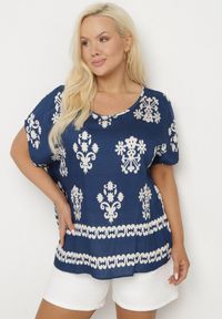 Born2be - Niebieska Bluzka z Wiskozy we Wzór w Stylu Boho Lunaseia. Okazja: na co dzień. Kolor: niebieski. Materiał: wiskoza. Styl: boho