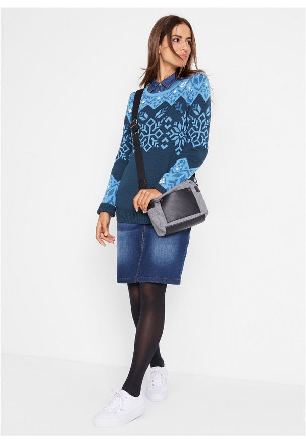 bonprix - Sweter w norweski wzór. Kolor: niebieski