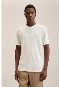 Mango Man t-shirt Limanb męski kolor biały gładki. Okazja: na co dzień. Kolor: biały. Materiał: dzianina, włókno. Wzór: gładki. Styl: casual