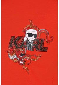 Karl Lagerfeld - KARL LAGERFELD Czerwony damski t-shirt ikonik lny, Rozmiar XS. Kolor: czerwony. Materiał: len #7