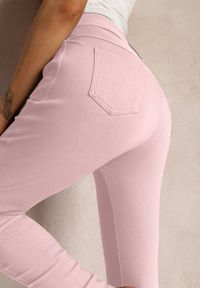 Renee - Różowe Spodnie Skinny z Talią High Waist Malga. Stan: podwyższony. Kolor: różowy. Długość: długie