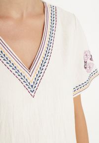 Born2be - Fioletowa Sukienka Bawełniana o Pudełkowym Fasonie Ozdobiona Haftami Tirkio. Okazja: na co dzień. Typ kołnierza: dekolt w kształcie V. Kolor: fioletowy. Materiał: bawełna. Wzór: haft, aplikacja. Styl: casual, elegancki #7