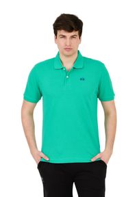La Martina - LA MARTINA Zielone męskie polo z małym logo, Rozmiar XL. Typ kołnierza: polo. Kolor: zielony #4