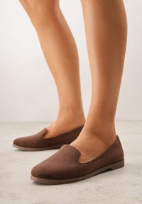Renee - Brązowe Balerinki Typu Mokasyny Ravinda. Kolor: brązowy. Styl: elegancki #1