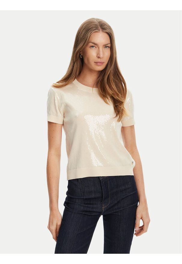 Guess Sweter W5YR21 Z3E70 Écru Regular Fit. Materiał: wiskoza