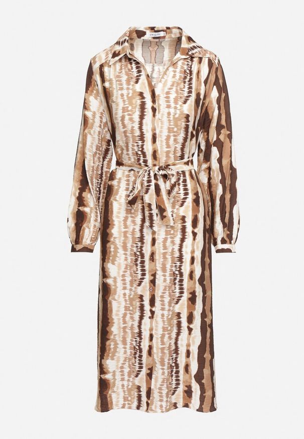 Born2be - Brązowa Wiskozowa Sukienka Koszulowa Wiązana Paskiem Ellariah. Okazja: na co dzień. Typ kołnierza: dekolt w kształcie V. Kolor: brązowy. Materiał: wiskoza. Wzór: aplikacja. Typ sukienki: koszulowe. Styl: elegancki, casual