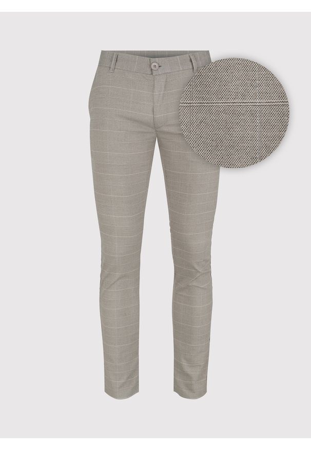 PAKO LORENTE – Beżowe spodnie męskie w kratkę P24SF-WX-002-0-S - Pako Lorente. Okazja: na co dzień. Kolor: beżowy. Materiał: poliester, wiskoza, elastan. Wzór: kratka. Styl: casual