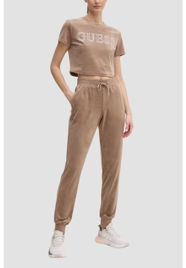 Guess - GUESS Brązowy top damski Couture Tee, Rozmiar M. Kolor: brązowy