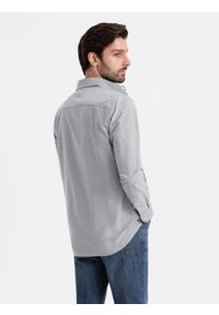 Ombre Clothing - Elegancka koszula męska oxford z haftem – jasnoszara V2 - Rozmiar: L. Okazja: na spotkanie biznesowe, do pracy. Typ kołnierza: kołnierzyk klasyczny. Kolor: szary. Materiał: tkanina, bawełna. Wzór: haft. Styl: elegancki #7