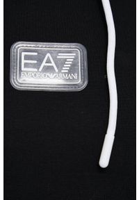 EA7 Emporio Armani bluza bawełniana męska kolor czarny z kapturem z aplikacją. Typ kołnierza: kaptur. Kolor: czarny. Materiał: bawełna. Wzór: aplikacja #3