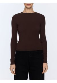 Reserved - Longsleeve z modalem - ciemnobrązowy. Kolor: brązowy. Materiał: dzianina, bawełna. Długość rękawa: długi rękaw