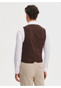 Pako Lorente - PAKO LORENTE - Brązowa dwurzędowa kamizelka męska. Kolor: brązowy. Materiał: wełna, poliester, elastan, wiskoza. Styl: elegancki, młodzieżowy #3