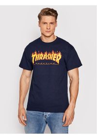 Thrasher T-Shirt Flame Granatowy Regular Fit. Kolor: niebieski. Materiał: bawełna