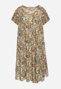 Born2be - Beżowo-Zielona Wiskozowa Sukienka Rozkloszowana we Wzór Paisley Mastis. Kolor: beżowy. Materiał: wiskoza. Wzór: paisley #5