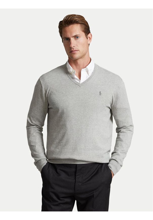 Polo Ralph Lauren Sweter 710670789002 Szary Slim Fit. Typ kołnierza: polo. Kolor: szary. Materiał: bawełna