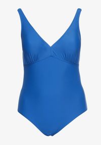 Renee - Niebieski Jednoczęściowy Strój Kąpielowy z Usztywnionym Biustem i Drapowaniem Deleria. Kolor: niebieski. Wzór: aplikacja #1