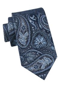Klasyczny Krawat Męski - Chattier - Granat i Niebieski, Wzór Orientalny. Kolor: niebieski. Materiał: tkanina. Styl: klasyczny