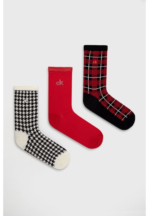 Calvin Klein - Skarpetki (3-pack). Kolor: czerwony
