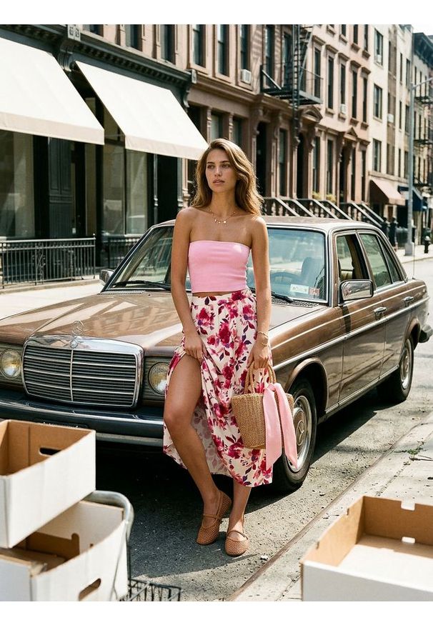 Sinsay - Spódnica midi w kwiaty - wielobarwny. Wzór: kwiaty