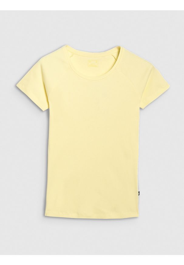 4f - 4F T-shirt regular z prążkowanej dzianiny damski - żółty XL. Kolor: żółty. Materiał: dzianina, prążkowany