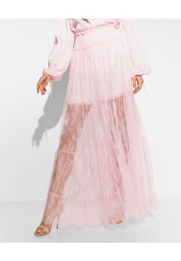 Ermanno Firenze - ERMANNO FIRENZE - Różowa koronkowa spódnica maxi. Stan: podwyższony. Kolor: różowy, wielokolorowy, fioletowy. Materiał: koronka