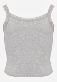 Born2be - Szary Top z Bawełny Ozdobiony Guzikami i Koronką przy Dekolcie Beralie. Okazja: na co dzień. Kolor: szary. Materiał: bawełna, koronka. Wzór: aplikacja, koronka. Styl: casual, elegancki, klasyczny #2