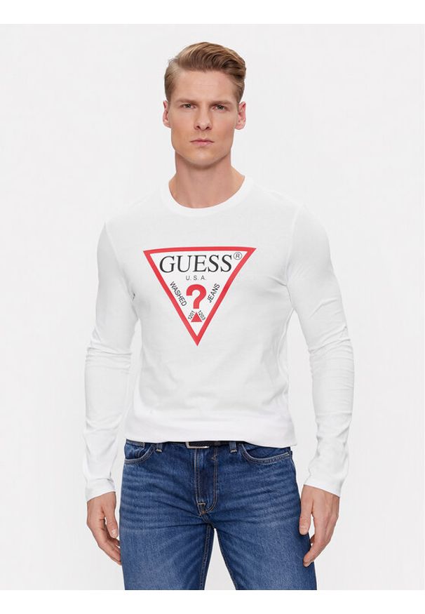 Guess Longsleeve M2YI31 I3Z11 Biały Slim Fit. Kolor: biały. Materiał: bawełna. Długość rękawa: długi rękaw