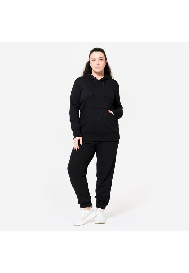 DOMYOS - Bluza z kapturem damska Domyos Gym & Pilates. Typ kołnierza: kaptur. Kolor: czarny. Materiał: tkanina, elastan, prążkowany, bawełna, materiał, poliester. Długość: długie. Sport: joga i pilates