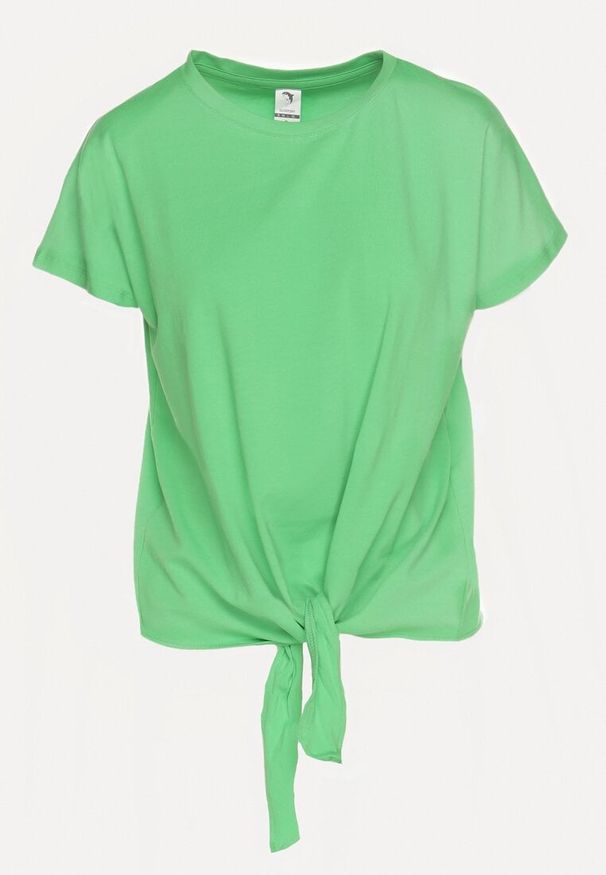 Born2be - Zielony T-shirt z Bawełny z Ozdobnym Wiązaniem Sunitra. Okazja: na co dzień. Kolor: zielony. Materiał: bawełna. Sezon: wiosna, lato. Styl: klasyczny, casual