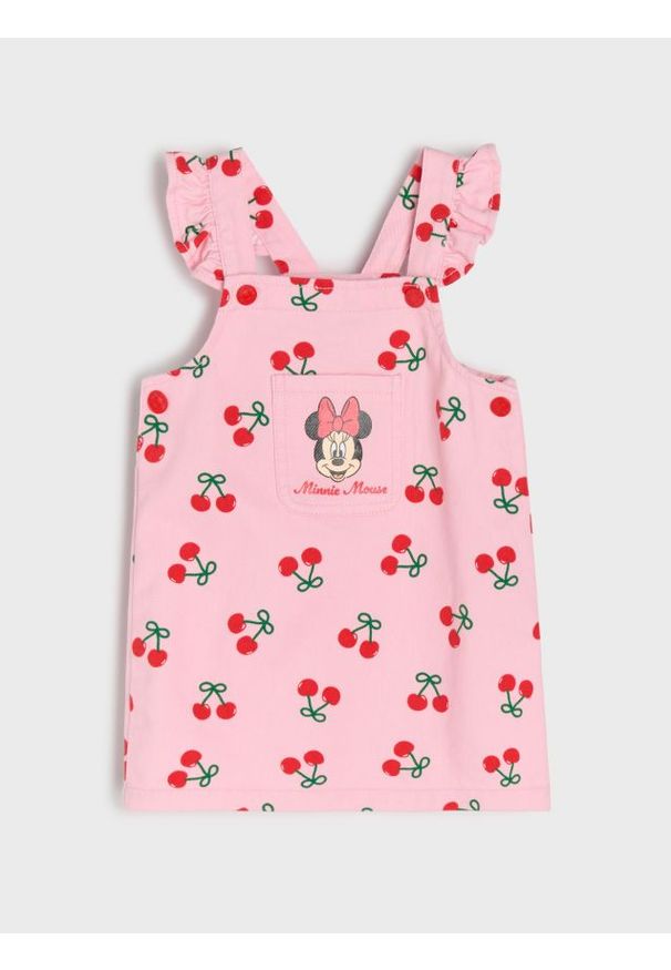 Sinsay - Sukienka ogrodniczka z nadrukiem Minnie Mouse - pomarańczowy. Kolor: pomarańczowy. Wzór: nadruk, motyw z bajki