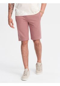 Ombre Clothing - Męskie szorty dresowe przed kolano BASIC – ciemnoróżowe V4 - Rozmiar: M. Okazja: na co dzień. Kolor: różowy. Materiał: dresówka. Styl: sportowy, casual #2