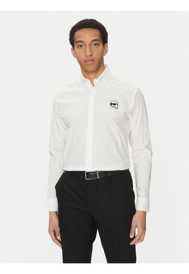 Karl Lagerfeld - KARL LAGERFELD Koszula 605911 552671 Biały Slim Fit. Typ kołnierza: dekolt w karo. Kolor: biały. Materiał: bawełna