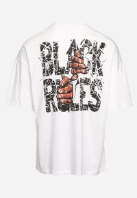 Born2be - Biała Bawełniana Koszulka T-shirt z Nadrukiem po Obu Stronach Daven. Kolor: biały. Materiał: bawełna. Długość rękawa: krótki rękaw. Długość: krótkie. Wzór: nadruk #6