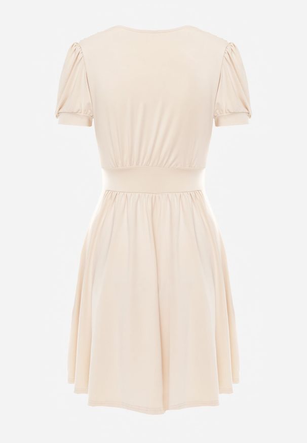 Renee - Beżowa Sukienka Agamia. Kolor: beżowy. Materiał: dzianina. Długość rękawa: krótki rękaw. Typ sukienki: kopertowe. Długość: mini