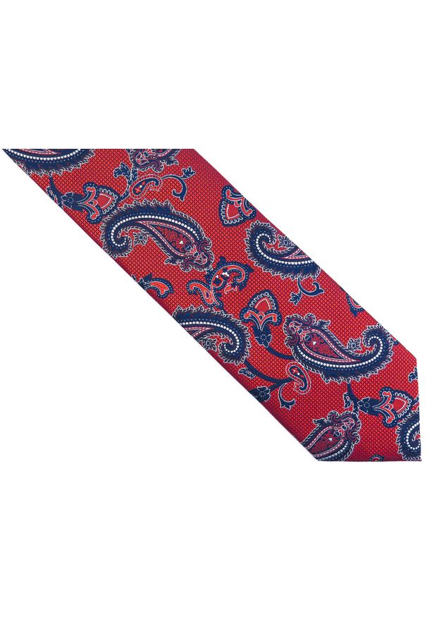 Adam Collection - Czerwony krawat męski w paisley D255. Kolor: czerwony. Materiał: tkanina, mikrofibra. Wzór: paisley