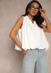 Renee - Biała Bluza Oversize z Kołnierzykiem o Rozkloszowanym Kroju Erivelle. Okazja: na co dzień. Kolor: biały. Styl: casual