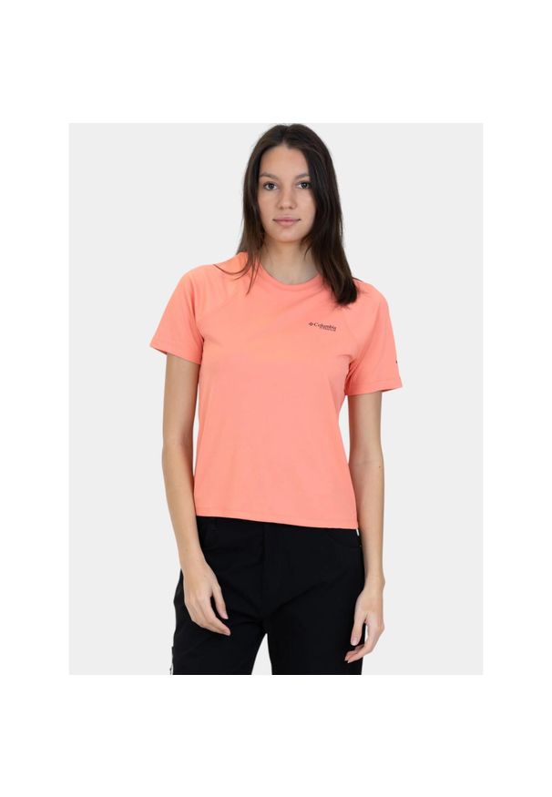columbia - Koszulka sportowa damska Columbia Summit Valley. Kolor: czerwony. Długość rękawa: krótki rękaw. Długość: krótkie. Sport: turystyka piesza
