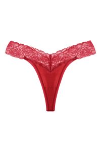 Intica - Stringi z koronkowym paskiem eleganckie i wygodne Seconda. Kolor: czerwony. Materiał: koronka