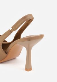 Renee - Ciemnobeżowe Szpilki Slingback z Ozdobną Kokardą na Nosku Chelshi. Zapięcie: pasek. Kolor: beżowy. Obcas: na szpilce. Styl: elegancki #5