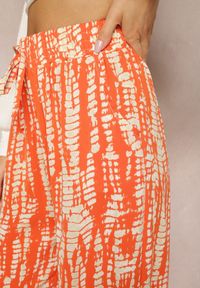 Renee - Pomarańczowe Spodnie z Szerokimi Nogawkami z Abstrakcyjnym Wzorem i Gumką w Pasie Sarieta. Kolor: pomarańczowy #2
