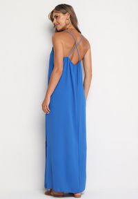 Born2be - Niebieska Taliowana Sukienka na Ramiączkach Rivaniell. Okazja: na imprezę, na co dzień. Kolor: niebieski. Materiał: jeans. Długość rękawa: na ramiączkach. Typ sukienki: oversize. Styl: casual, elegancki #2