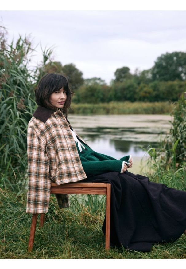 Reserved - Spódnica midi z wełną - fioletowy. Kolor: fioletowy. Materiał: wełna