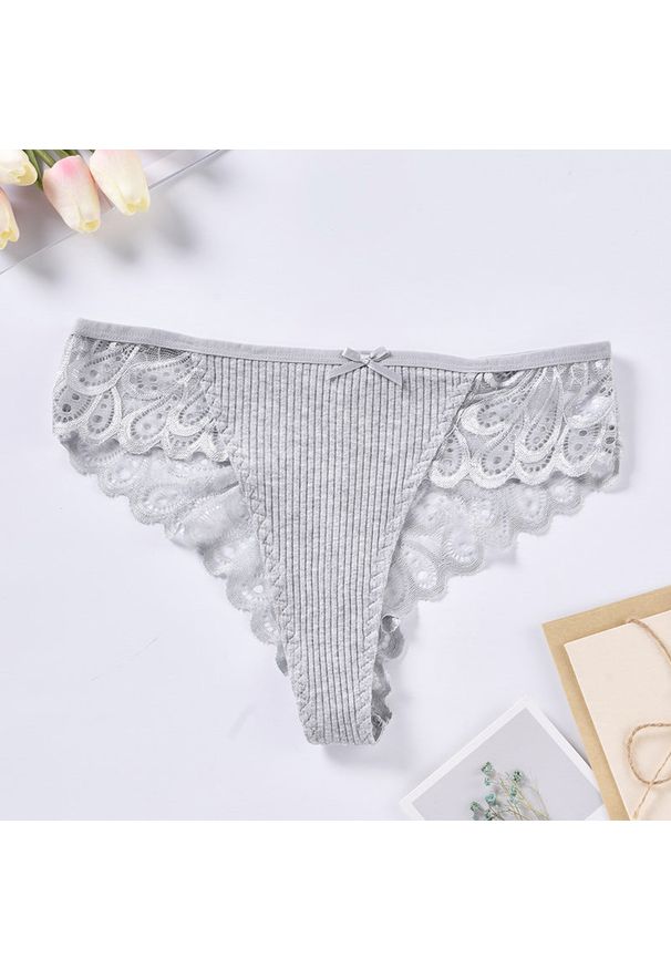 Intica - Stringi koronkowe na specjalne okazje Reinie. Kolor: szary. Materiał: koronka. Wzór: aplikacja, koronka